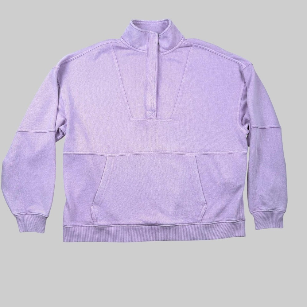 Aerie Sweatshirt Womens S Purple Snap Mock Neck Pullover Kangaroo Pocket Cozy